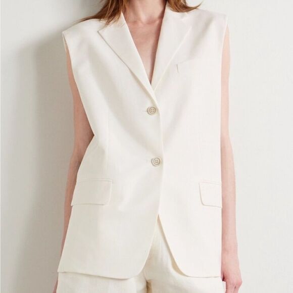 Theory Twill Button Front Vest with Lightly Padded Shoulders M/L NWT $445 - Picture 3 of 7